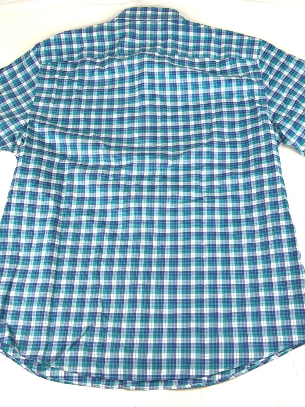 UNTUCKit Wrinkle Free Short Sleeve Shirt Men's L Blue Green Plaid Cotton